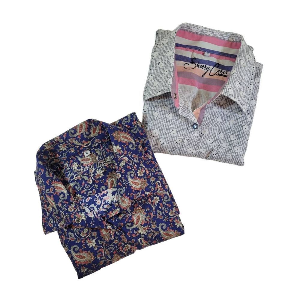 Set of 2 Sherry Cervi Women's Long Sleeves Button Up Cotton Shirts Size XL